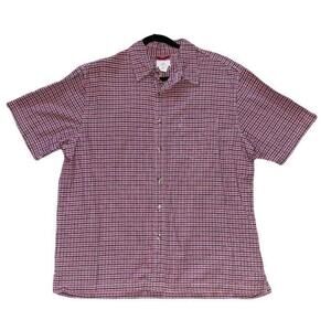 Dockers Mens Size XL Shirt Button Up Plaid Short Sleeve Red White Blue
